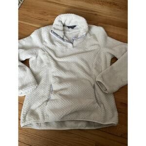 Eddie Bauer Everette M White Honeycomb Pull Over Snap Long Sleeve Plush Sweater
